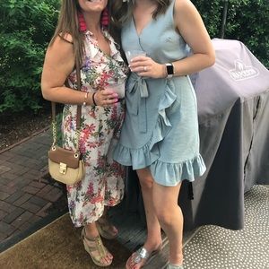 Adorable light blue faux wrap dress!